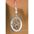 Lead, Cadmium, & Nickle Free "Gymnastics" Open Oval Floor Posed Gymnast Charm Earring